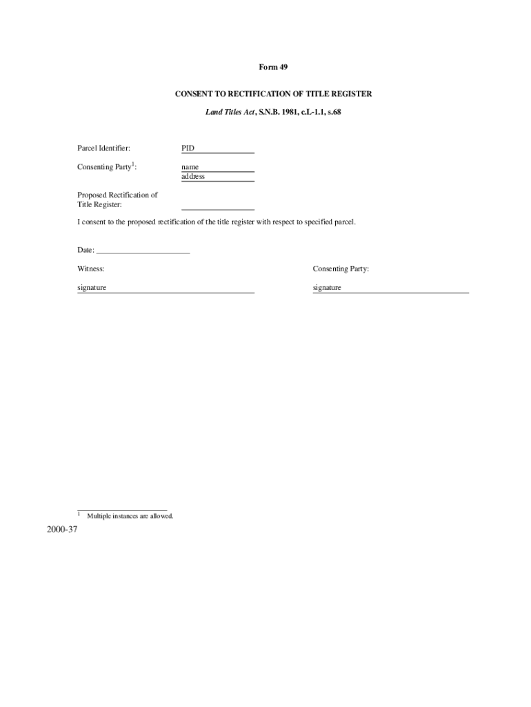 Fillable Online Form 3 CERTIFICATE OF TITLE Land Titles Act, SNB 1981