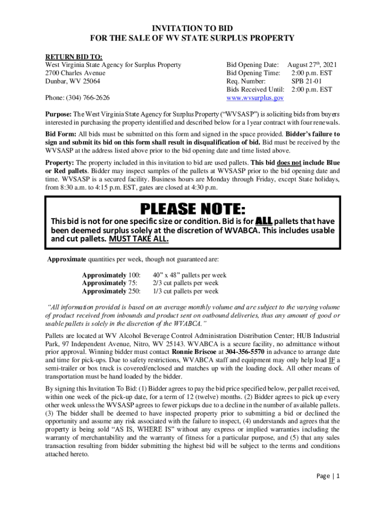 Fillable Online INVITATION TO BID FOR THE SALE OF STATE SURPLUS Fax