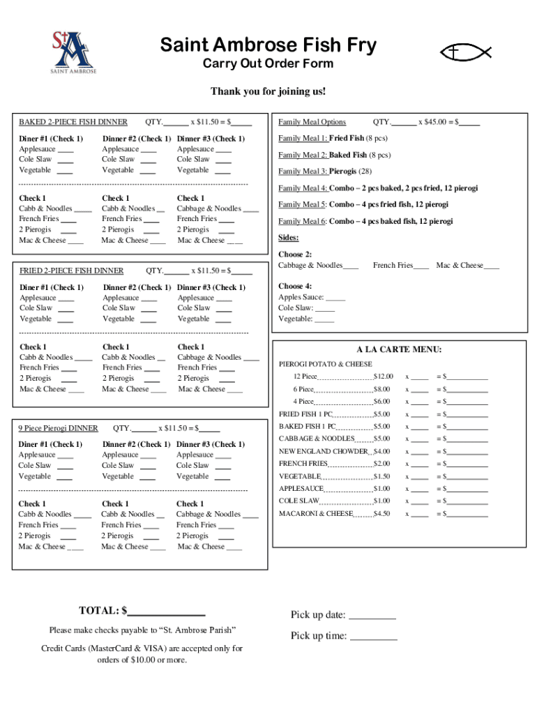 Fillable Online Saint Ambrose Parish us/FishFry Fax Email Print