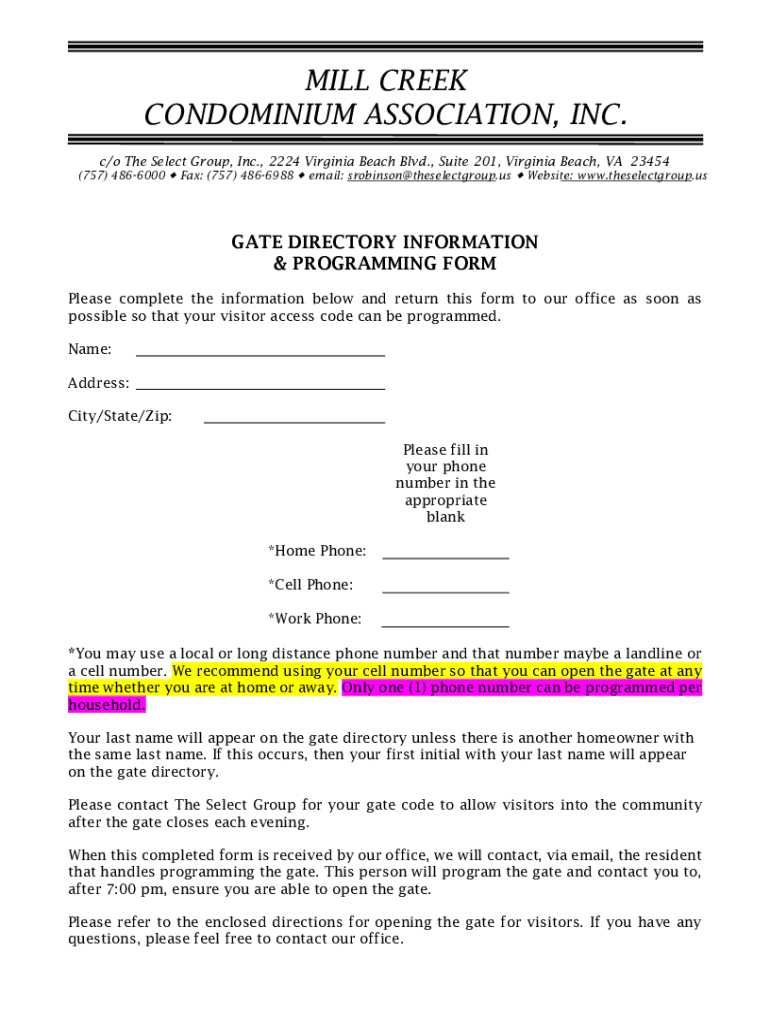 Fillable Online Mill Creek Condominiums, Virginia Beach, VA Real Estate