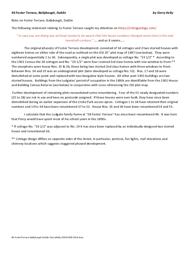 Fillable Online 46 Foster Terrace, Ballybough, Dublin by Gerry Kelly