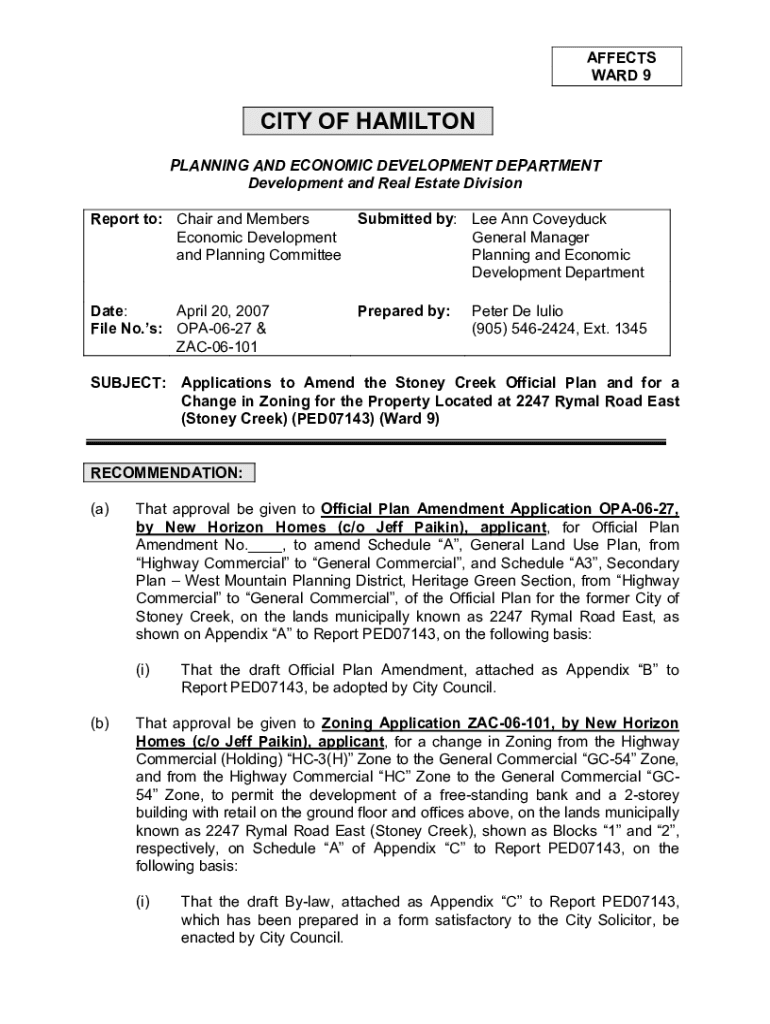 Fillable Online Application to Amend the City of Hamilton Zoning Bylaw Fax Email Print