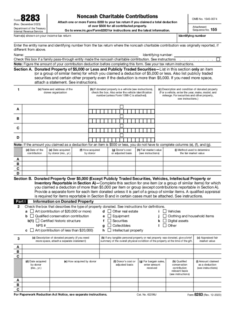20232025 Form IRS 8283 Fill Online, Printable, Fillable, Blank pdfFiller 20232025 Form IRS 8283 Fill Online, Printable, Fillable, Blank pdfFiller