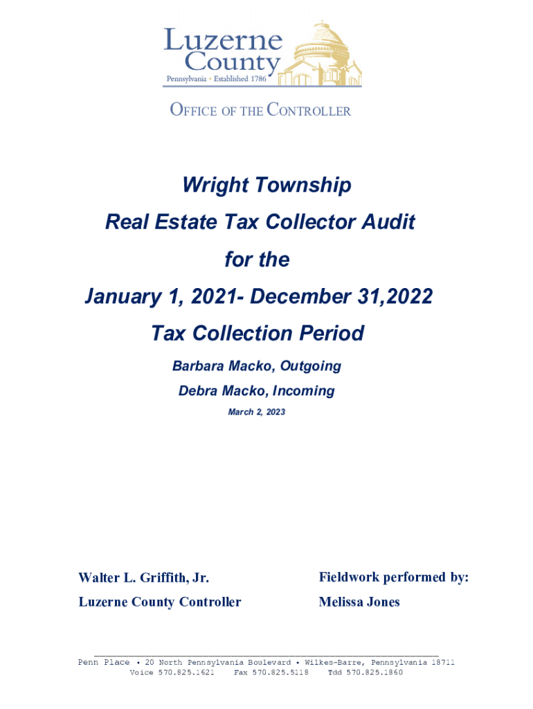Fillable Online Wright Township Real Estate Tax Collector Audit for the