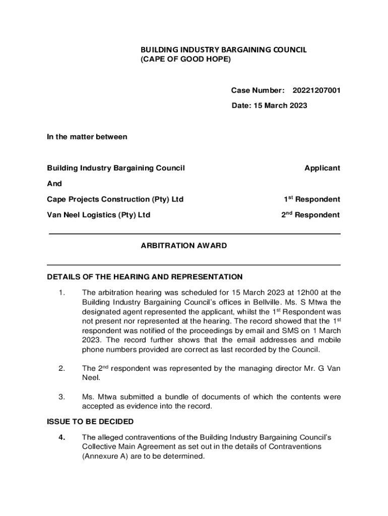 Fillable Online Building Industry Bargaining Council Cape of Good Hope