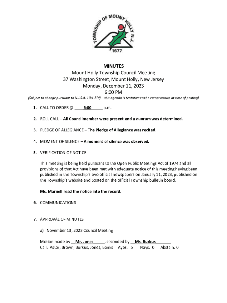 Fillable Online Township of Mount Holly, NJ Property, Vacant and