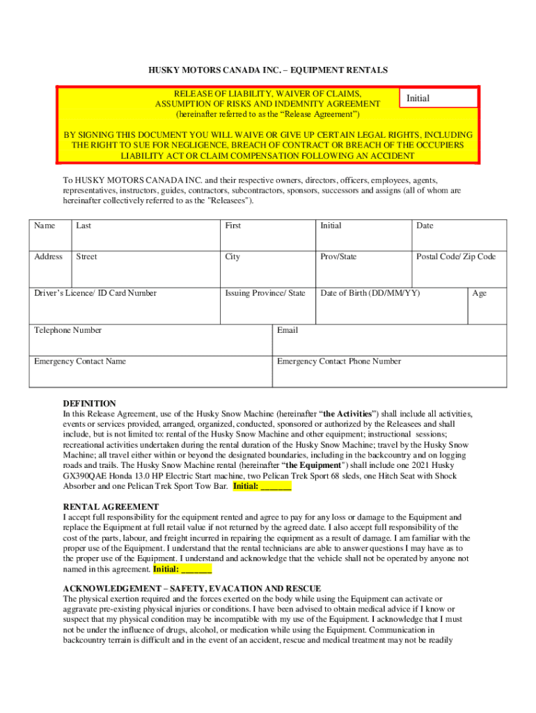 Fillable Online Alpine Equipment Rental Release of Liability Waiver Fax