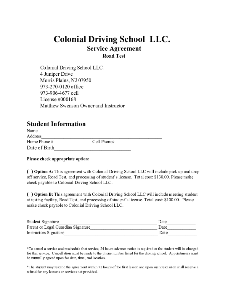 Fillable Online Colonial Driving School in Morris Plains, NJ (973