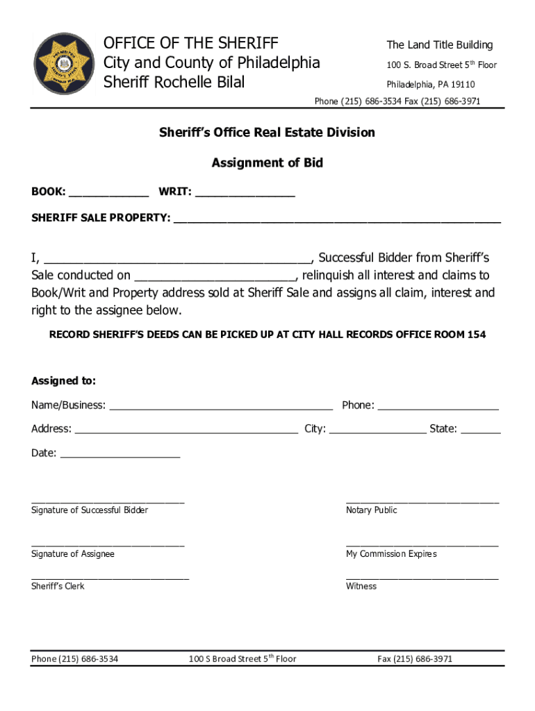 Fillable Online Philadelphia Sheriff's Office Philadelphia Sheriff's