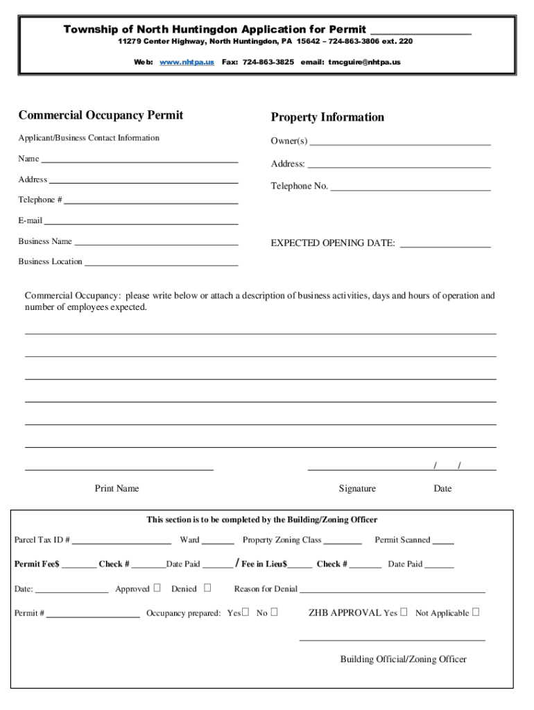 Fillable Online Commercial Occupancy Permit Property Information Fax