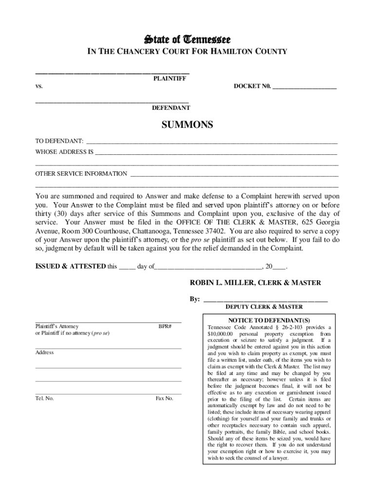 Tennessee county chancery summons Fill out & sign online DocHub