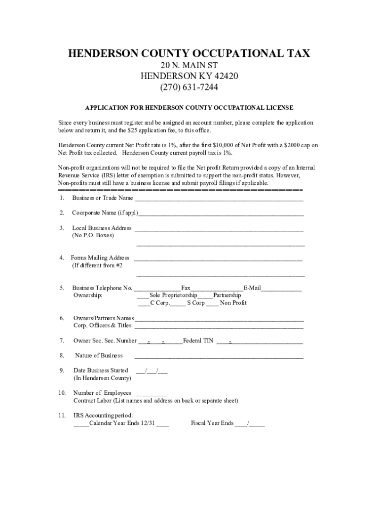 Fillable Online HENDERSON COUNTY OCCUPATIONAL TAX Fax Email Print