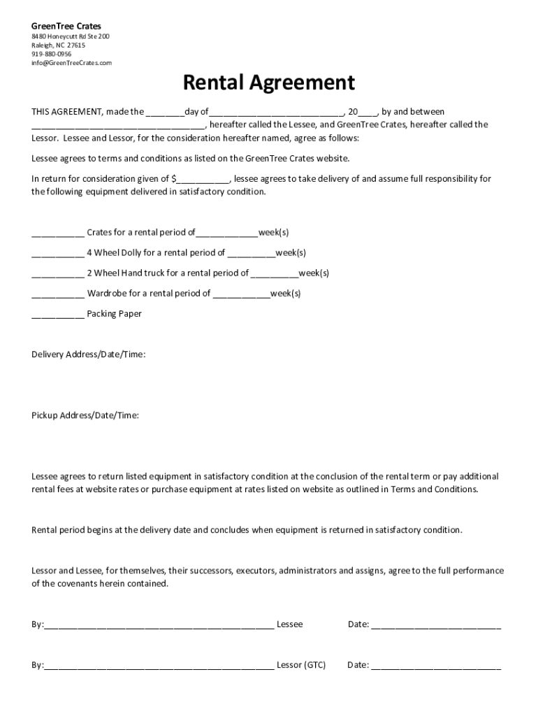 Fillable Online GreenTree Crates Moving Boxes, Moving Supplies Fax