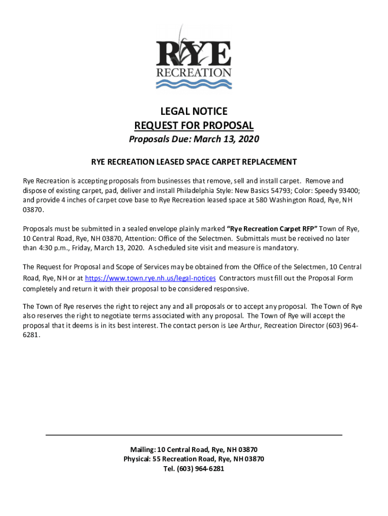 Fillable Online LEGAL NOTICE REQUEST FOR PROPOSAL Town Of Rye NH Fax