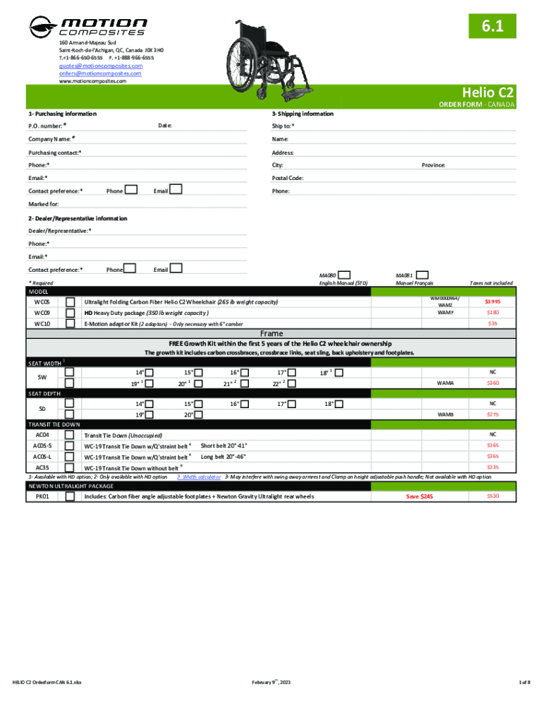 Fillable Online TABLE OF CONTENTS Motion Composites Helio A6 Fax