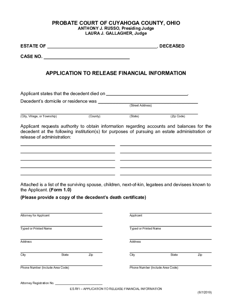 Fillable Online probate cuyahogacounty es.rfi Cuyahoga County Probate