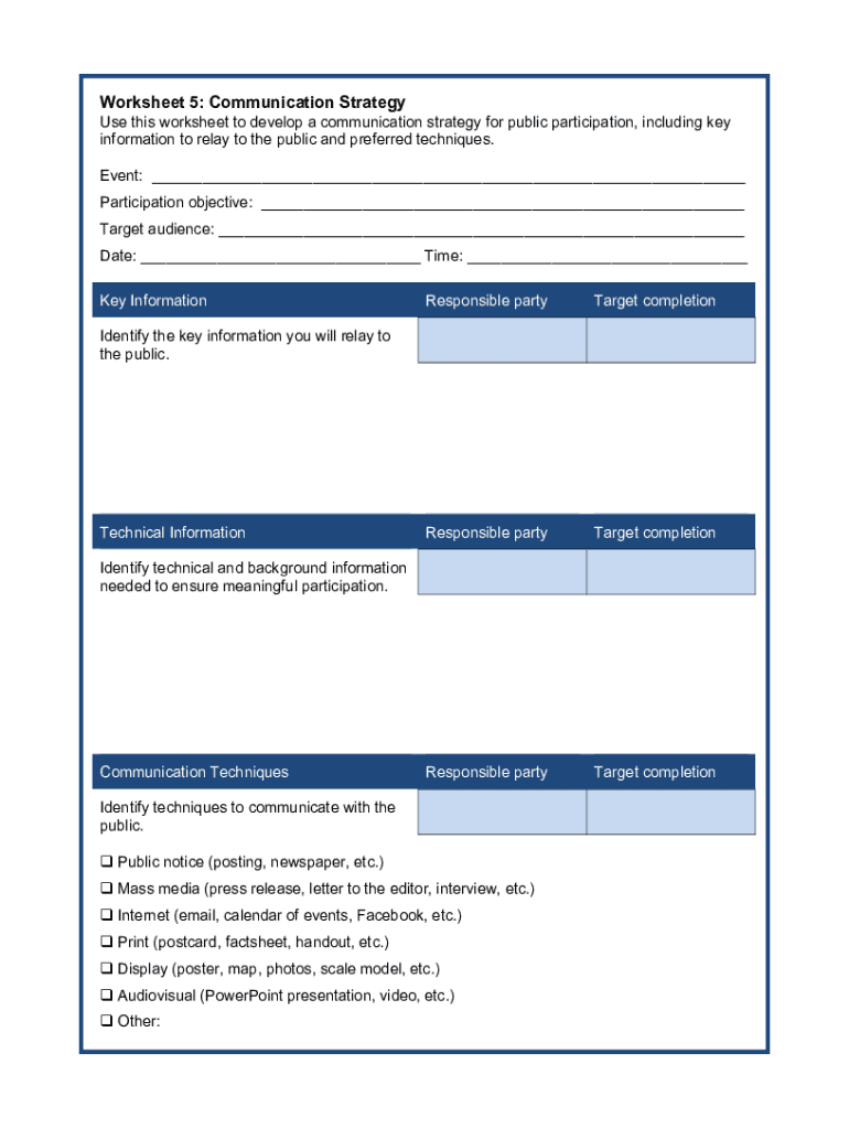 Fillable Online Communication Strategy Worksheet.docx Fax Email Print
