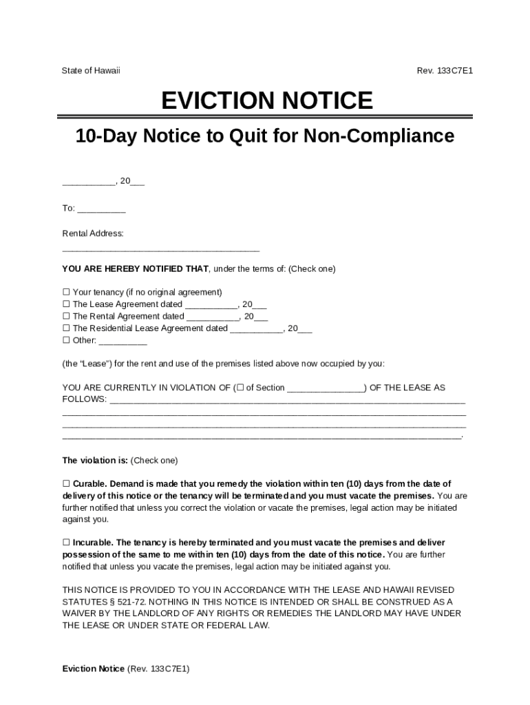 HAWAII LEASE TERMINATION LETTER Doc Template pdfFiller