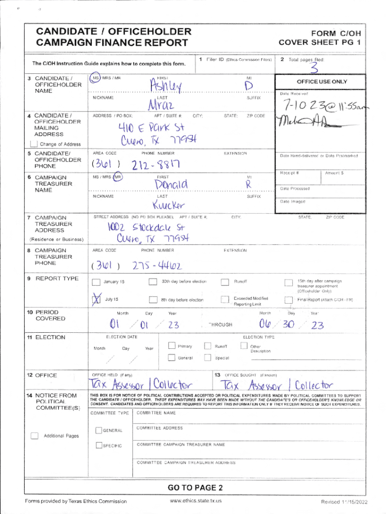 Fillable Online Ashley D Mraz for DeWitt Co Tax Assessor/Collector Fax