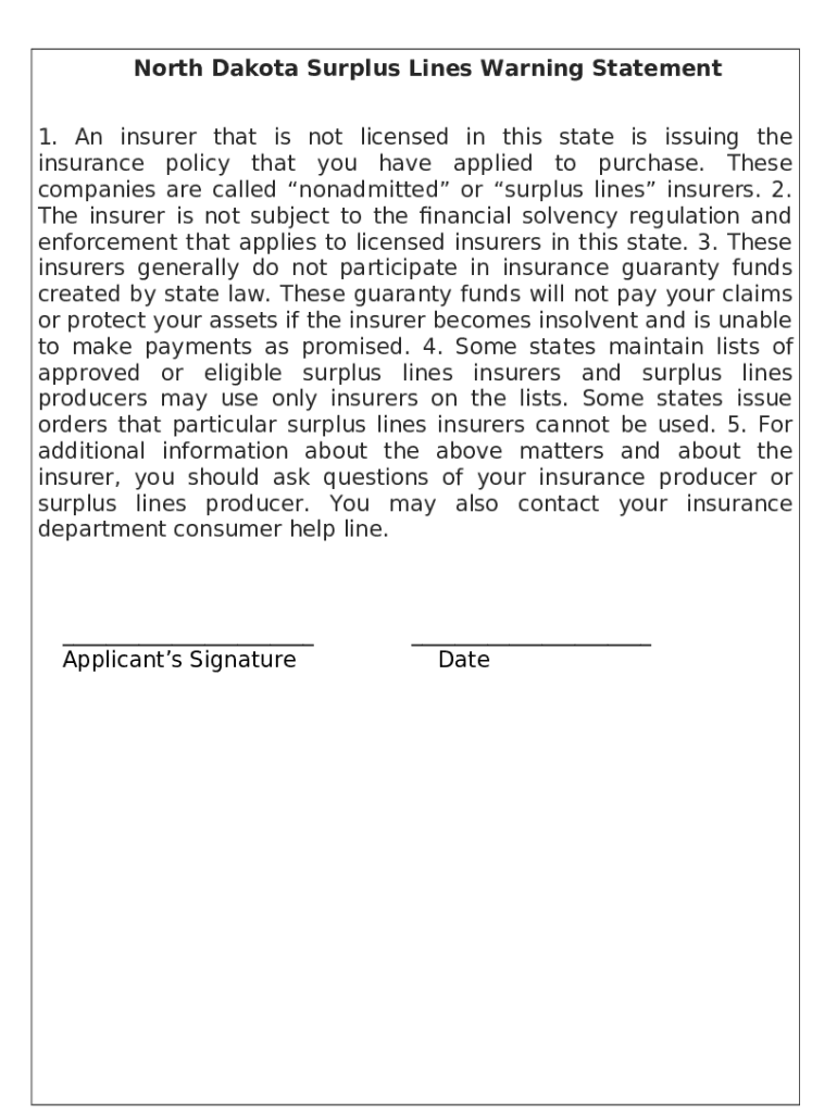 Surplus Lines Application Doc Template pdfFiller