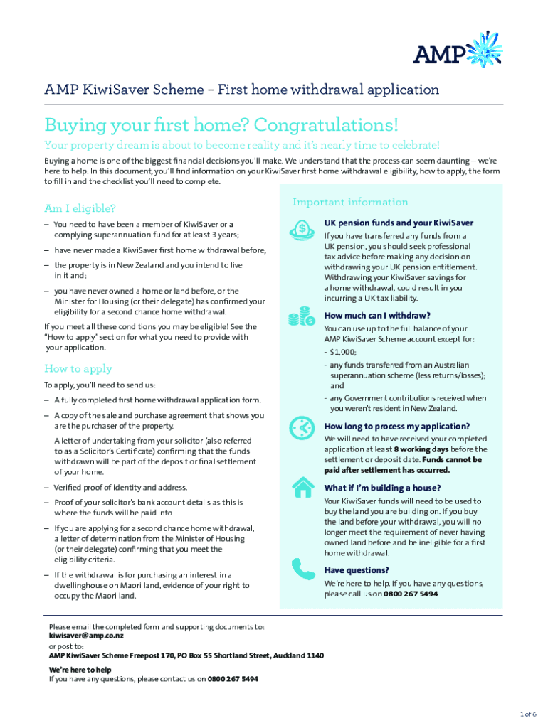 Fillable Online AMP KiwiSaver SchemeFirst home withdrawal application