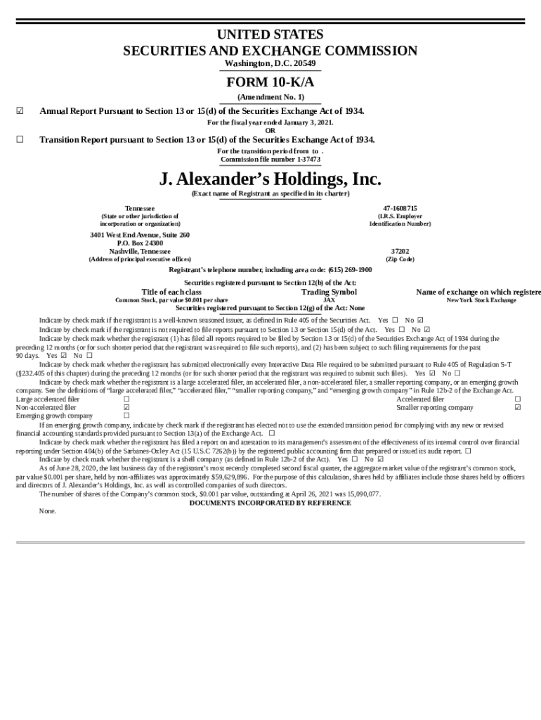 J. Alexander's Holdings, Inc. Doc Template pdfFiller