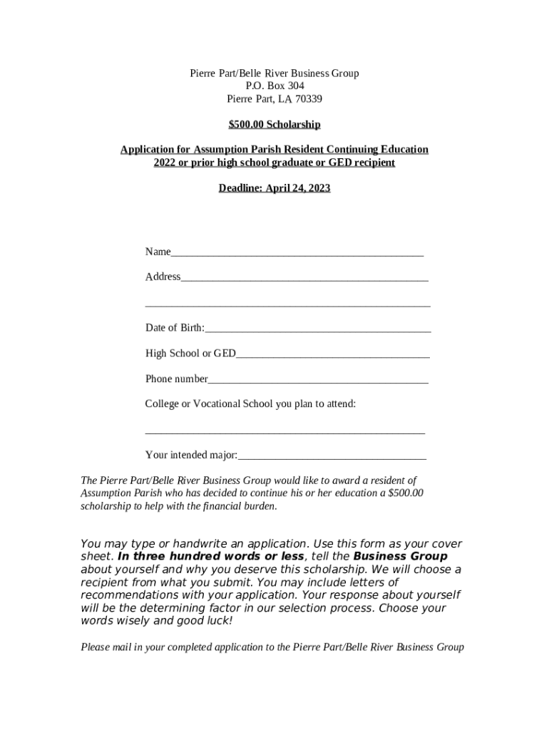 Application for Assumption Parish Resident Continuing Doc Template