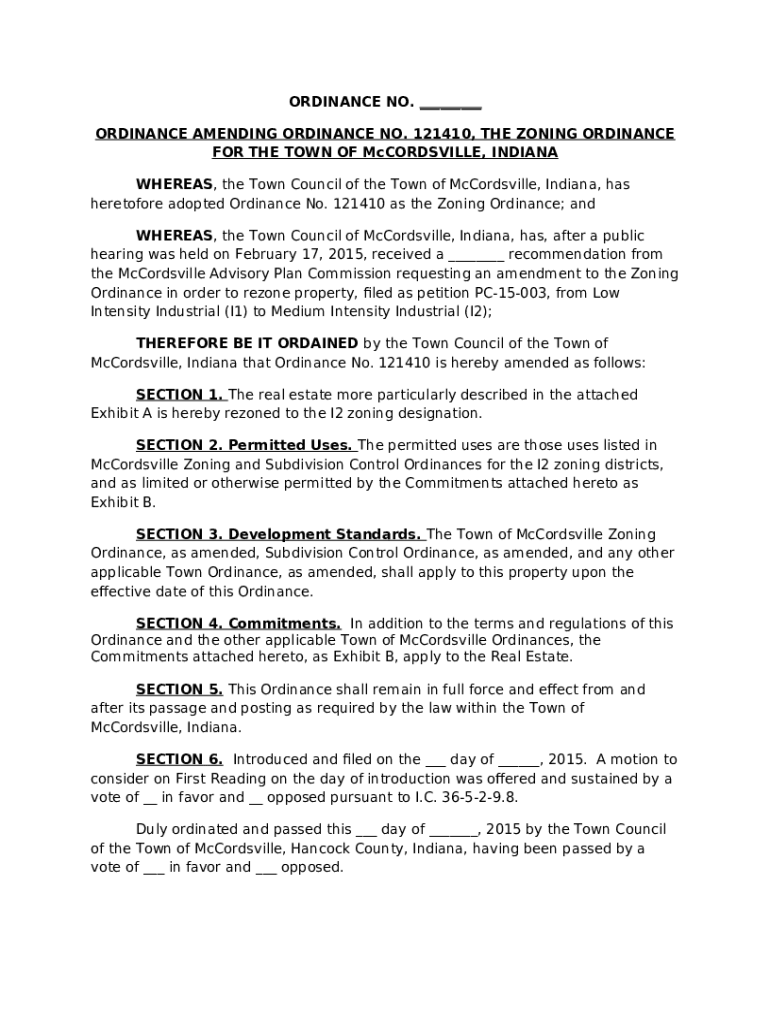 WHEREAS, the Town Council of the Town of McCordsville, Indiana, has