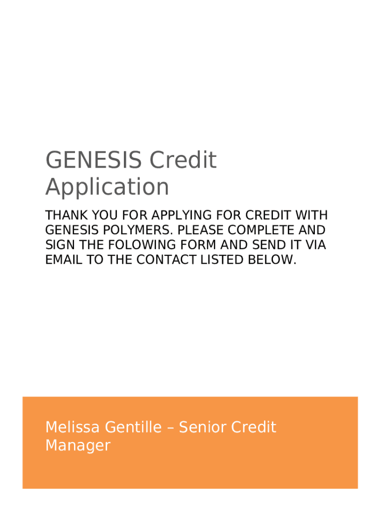 GENESIS Credit Application. Thank you for applying for credit with genesis polymers. please