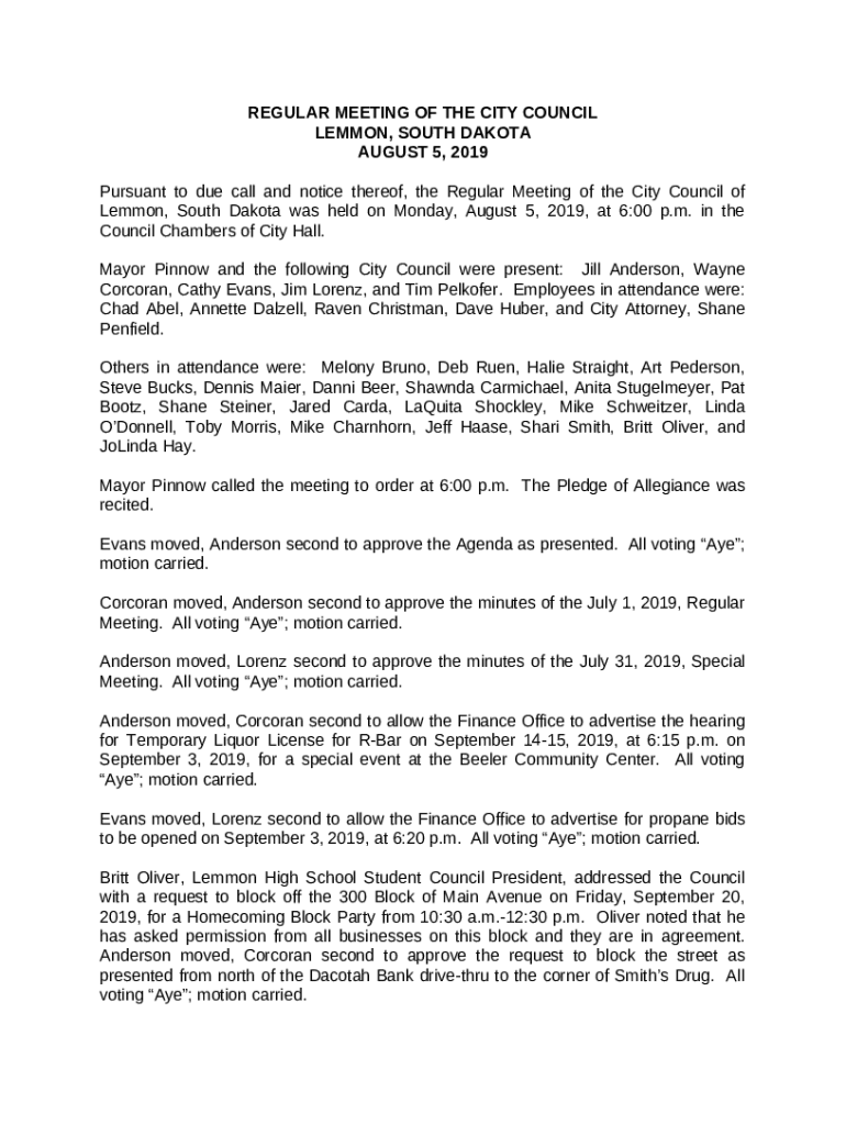 City Council Lemmon SD Doc Template pdfFiller