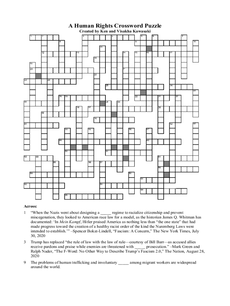 Fillable Online A Human Rights Crossword Puzzle Fax Email Print - pdfFiller