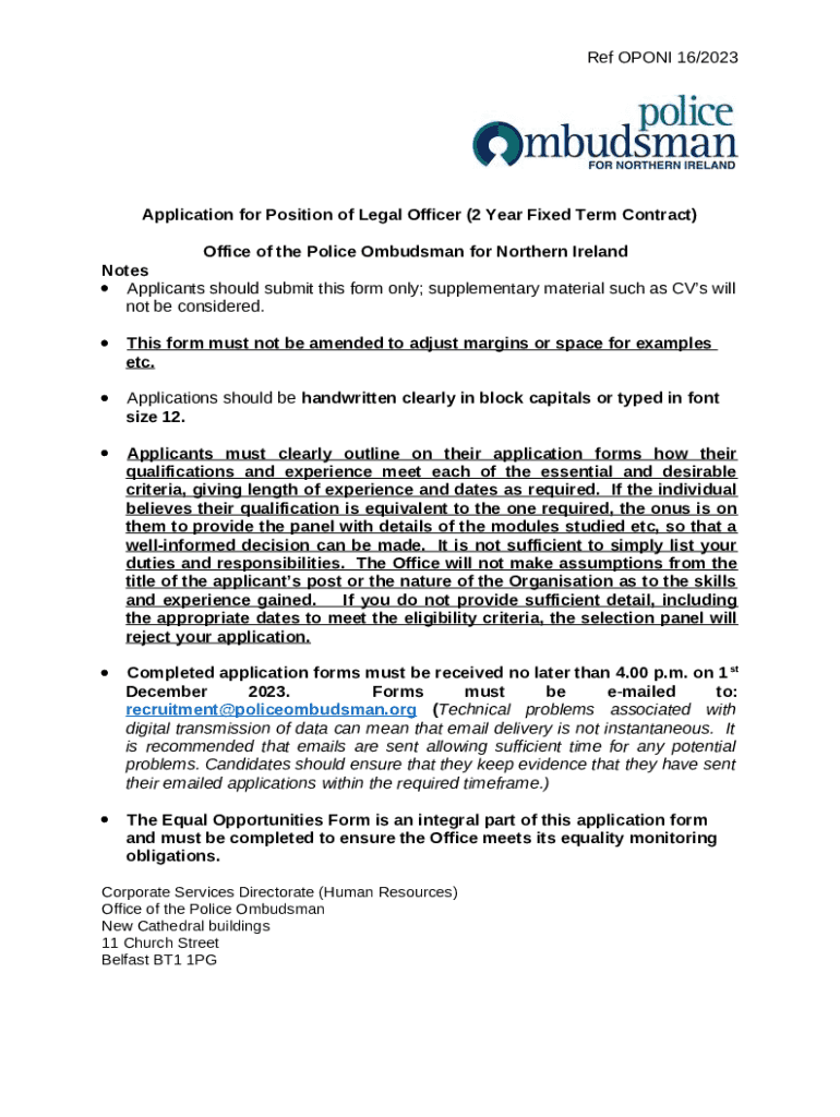 Northern Ireland Public Services Ombudsman Job Doc Template pdfFiller