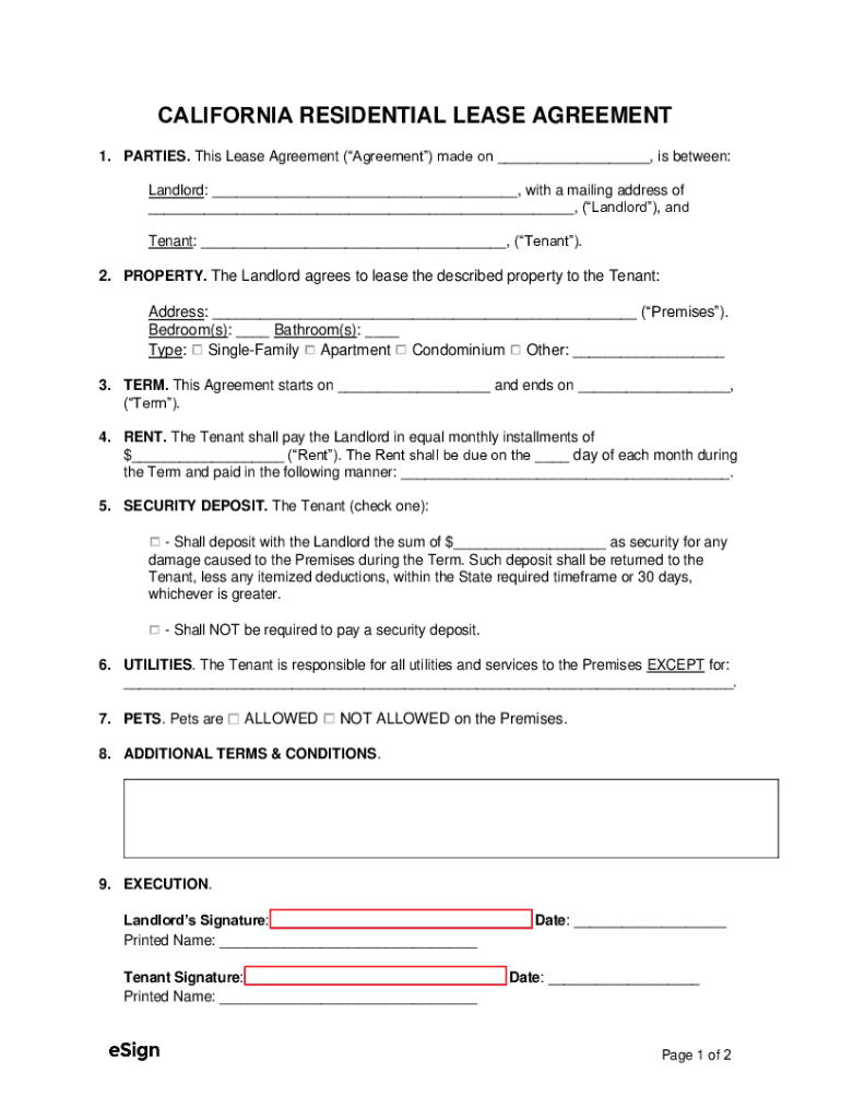 Fillable Online Residential Lease or Rental Agreement CA.doc Fax Email