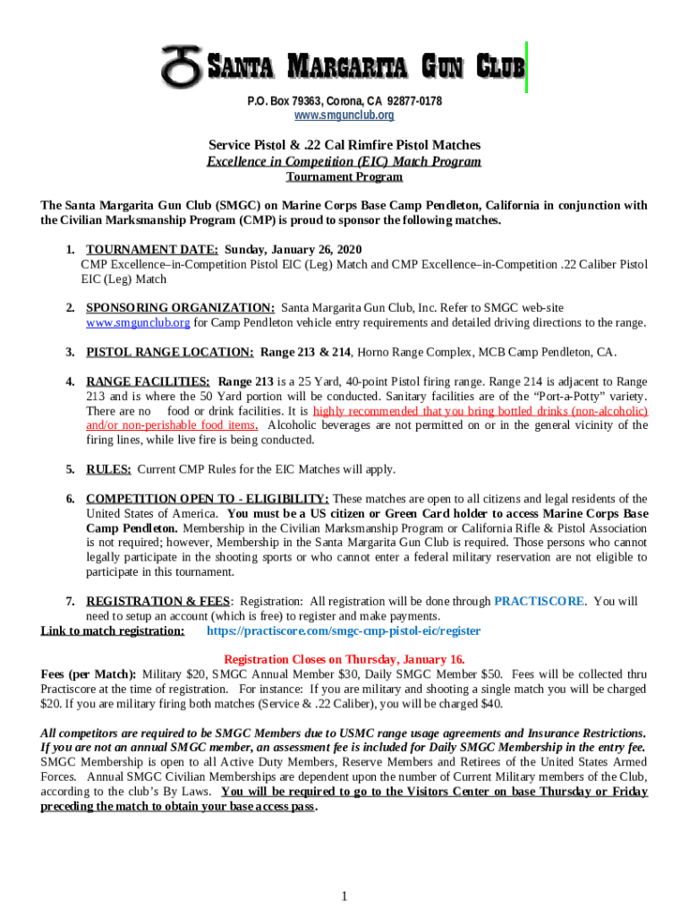1 Service Pistol & .22 Cal Rimfire Pistol Matches Doc Template