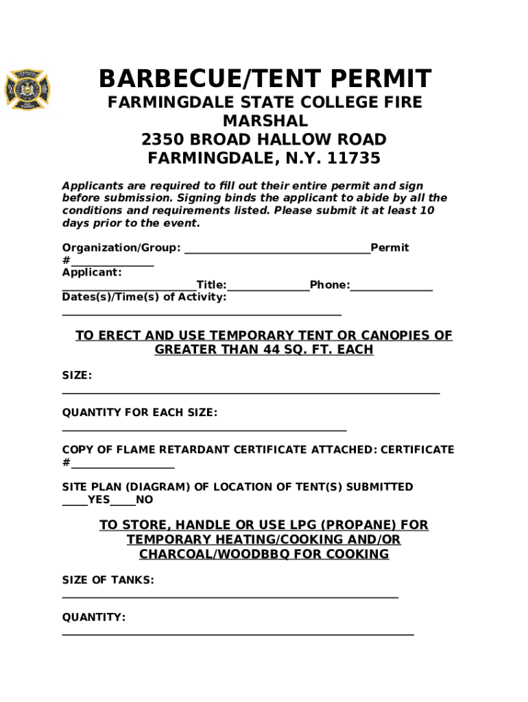 barbecue/tent permit farmingdale state college fire marshal Doc