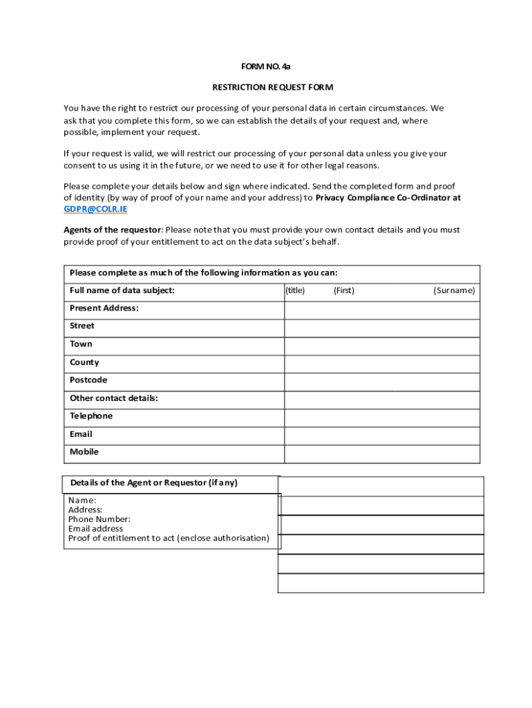 Fillable Online Right to Erasure Request Form (Template) GDPR Fax