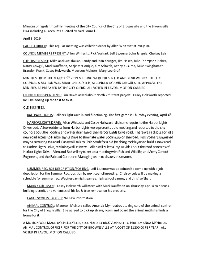 Fillable Online BROWNSVILLE, MINNESOTA CODE OF ORDINANCES TITLE I Fax