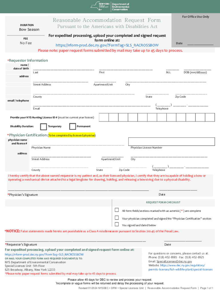 Fillable Online dec ny Request for a Reasonable to Use an