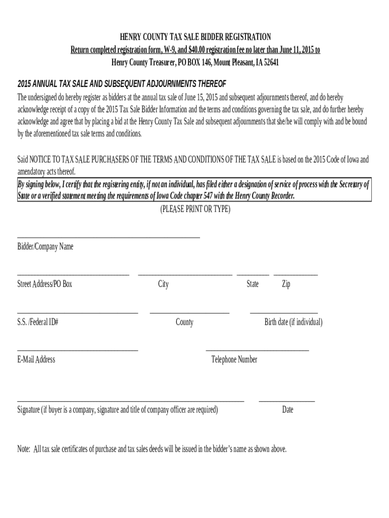 HENRY COUNTY TAX SALE REGISTRATION Doc Template pdfFiller