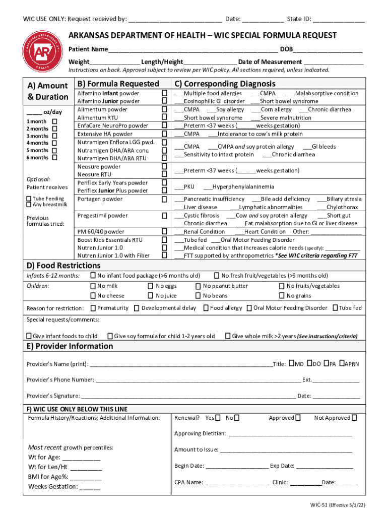 Fillable Online Formulas Offered Arkansas Department of Health Fax