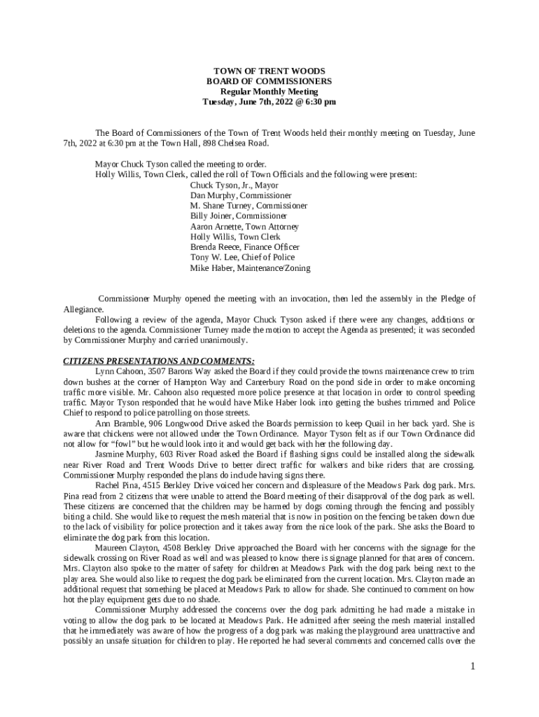 town of trent woods planning board Doc Template pdfFiller