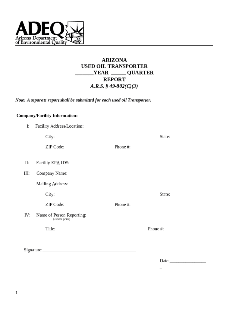 arizona used oil transporter year quarter report Doc Template