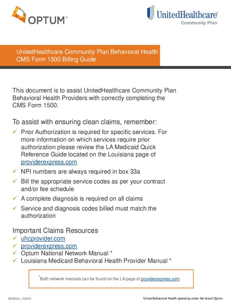 Fillable Online CMS Form 1500 Billing Guide for LA UHC Community Plan