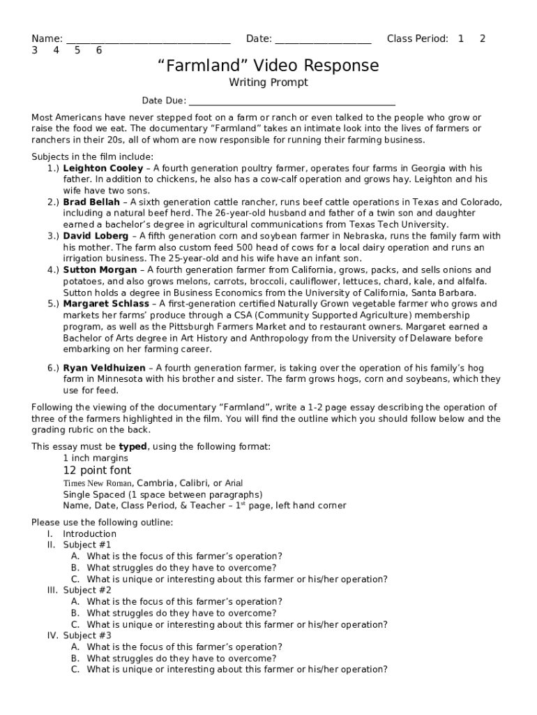 Farmland Video Essay.docx Name Date Class Period 1... Doc Template
