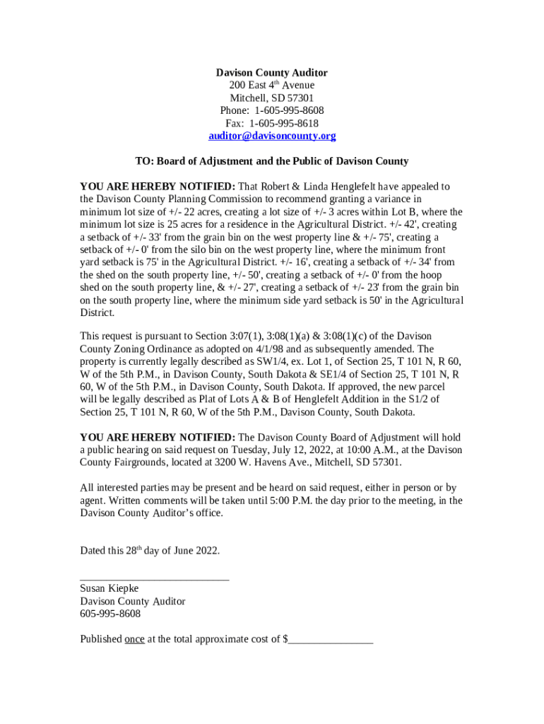 Davison County Auditor Doc Template pdfFiller