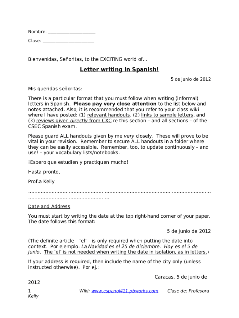 How To Write a Business and Personal Letter in Spanish Doc Template