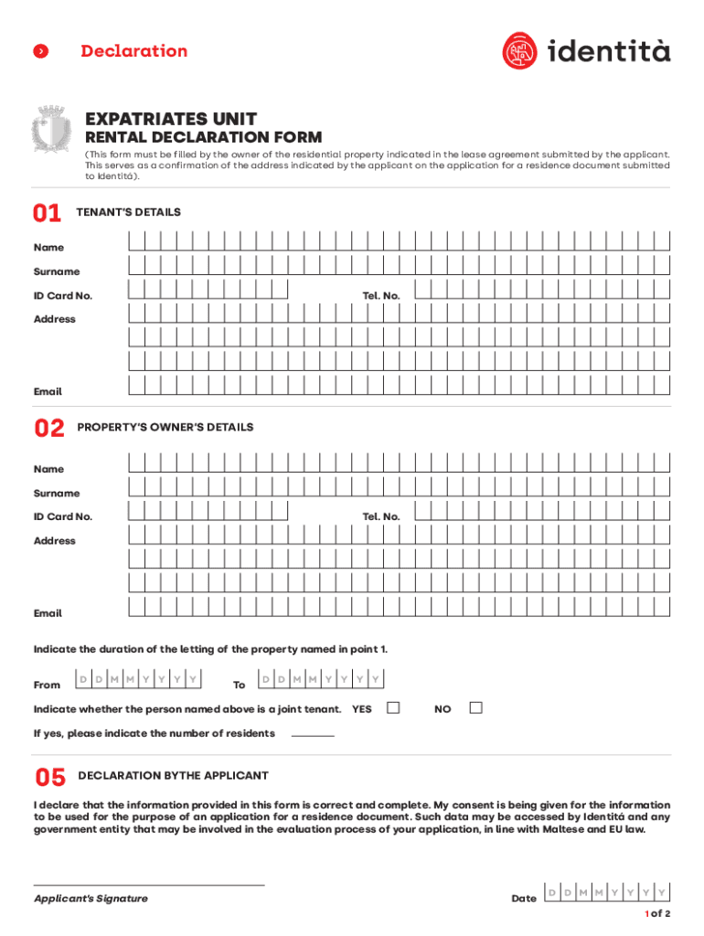 Fillable Online Rental Declaration Form EXPATRIATES UNIT Fax Email