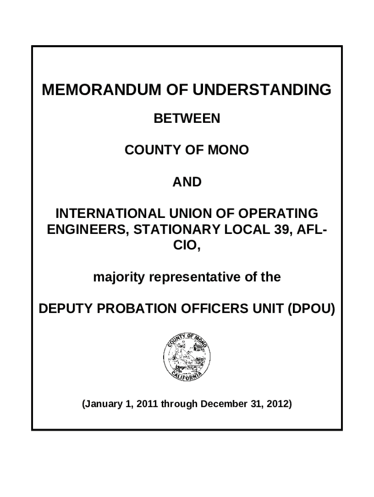 Stationary Engineers Local 39 Plant Operating Unit MOU Doc Template pdfFiller