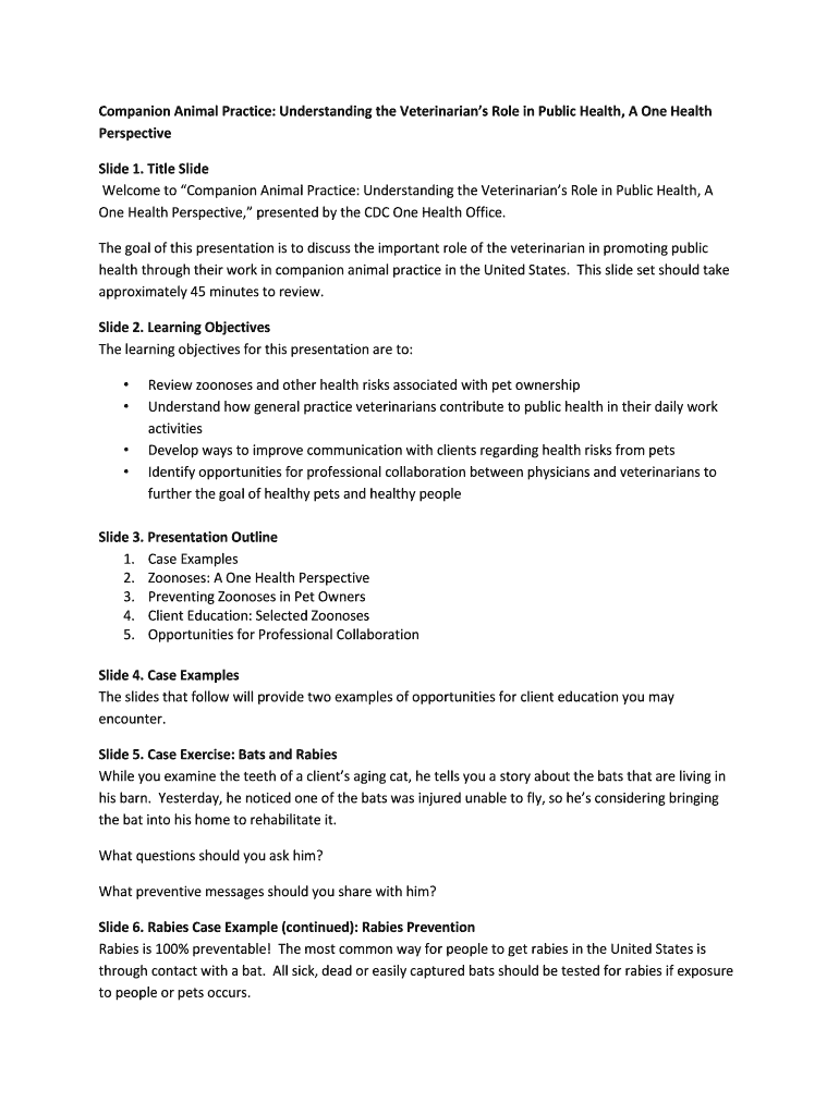 Fillable Online cdc Companion Animal Practice Understanding the