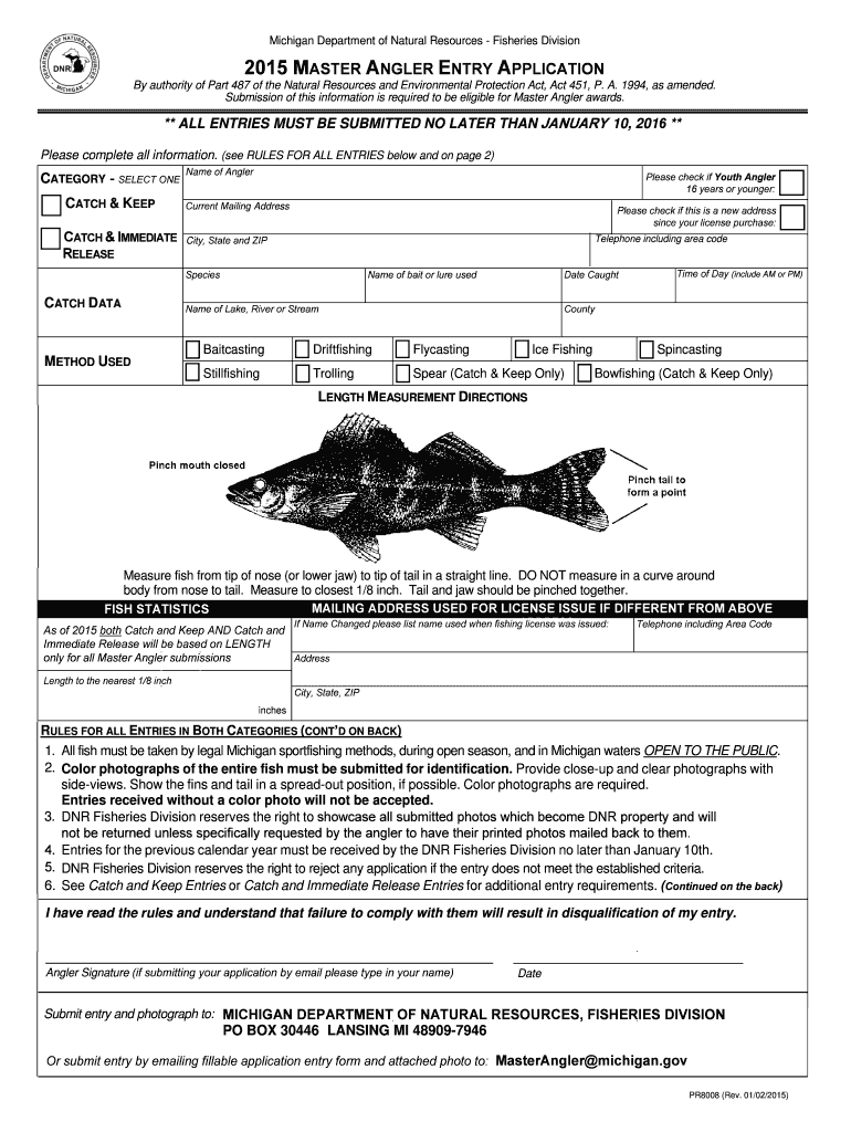 Fillable Online michigan 2015 Master Angler application, fillable Fax Email Print pdfFiller